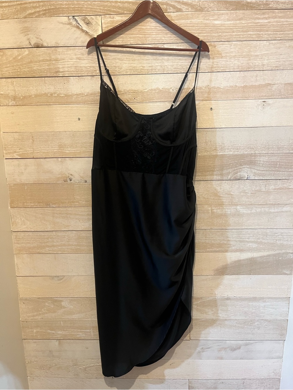 PrettyLittleThing Black Satin Slip Dress with Lace Bust